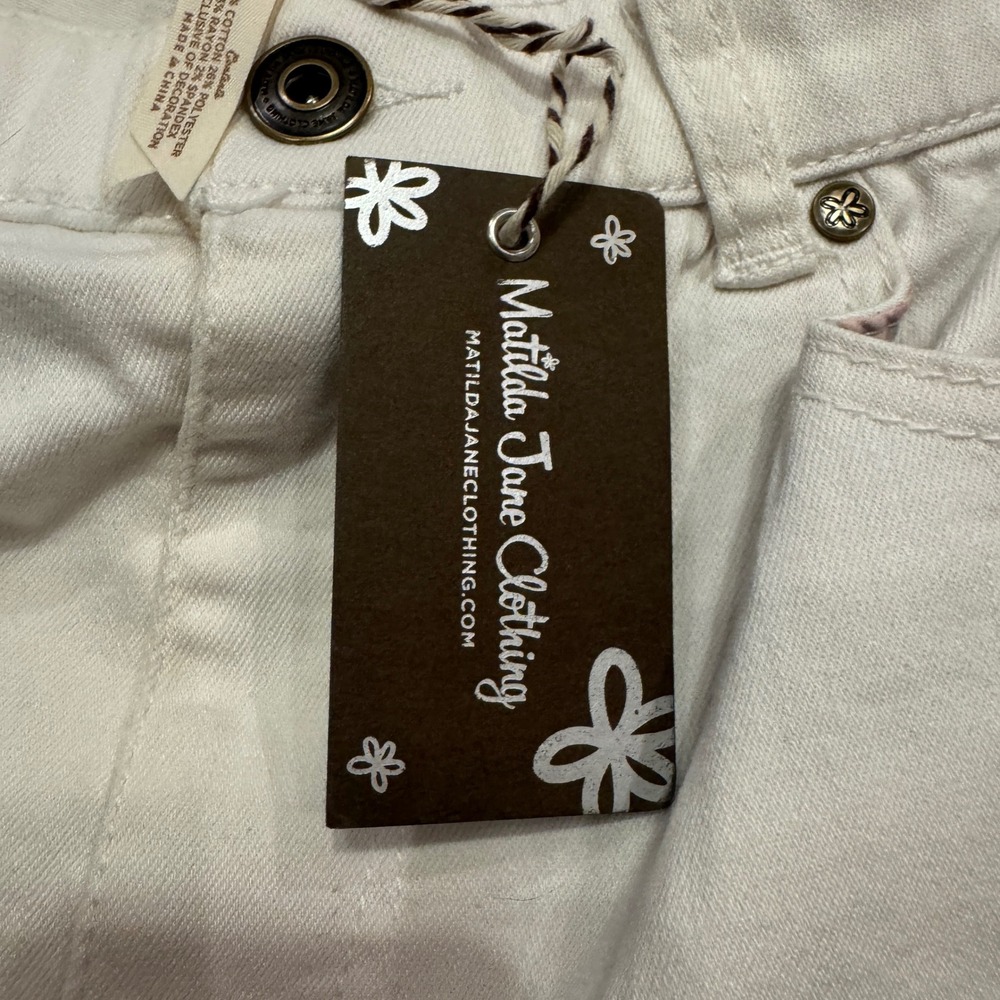 NWT Matilda Jane Womens White Floral Cuffed Denim Jeans Size 8 Straight Leg - Picture 3 of 12
